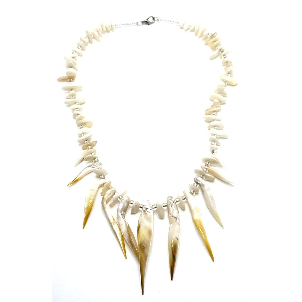 Boho Tribal Shell Bib Necklace Long Spike Beachwear Statement Collar Sealife 21"